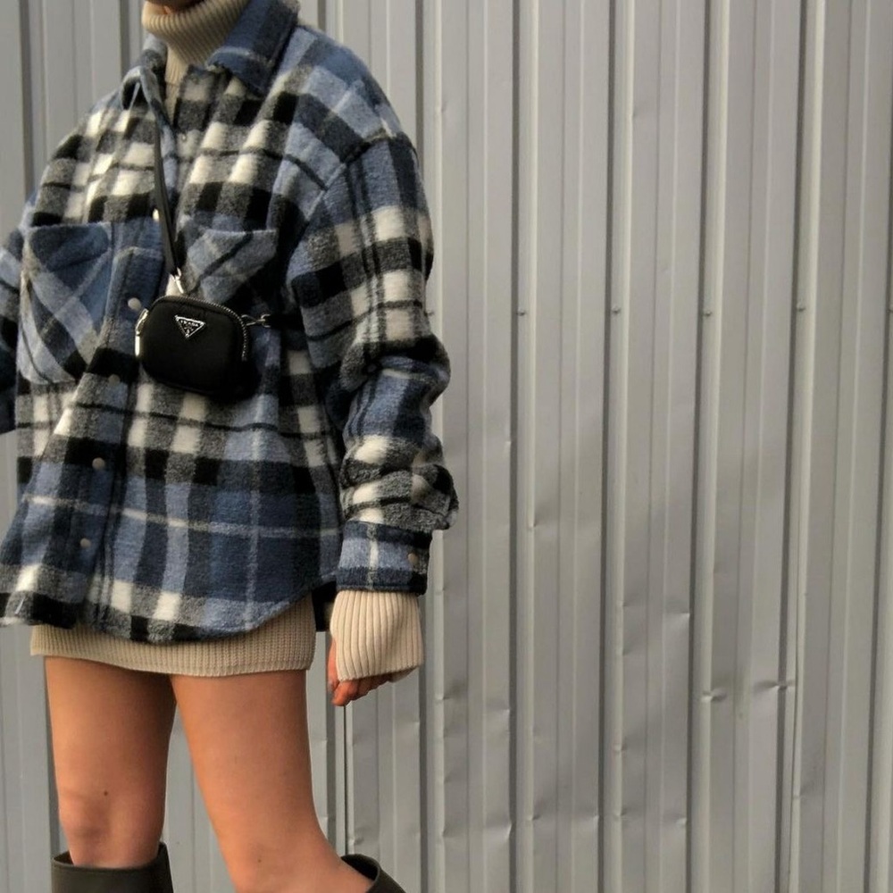 ZARA Blue Plaid Wool Blend Shacket Oversized Snap Button Jacket S - Picture 16 of 16